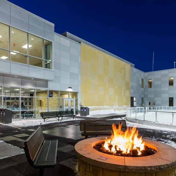 exterior ice rink and fire