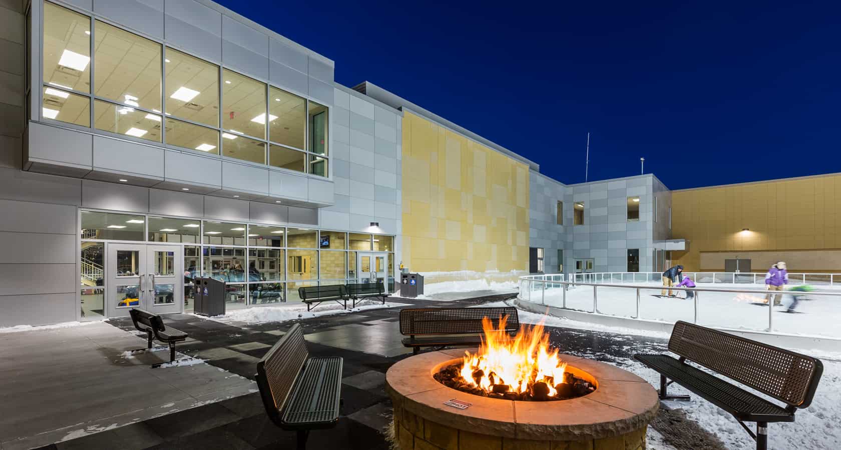 exterior ice rink and fire