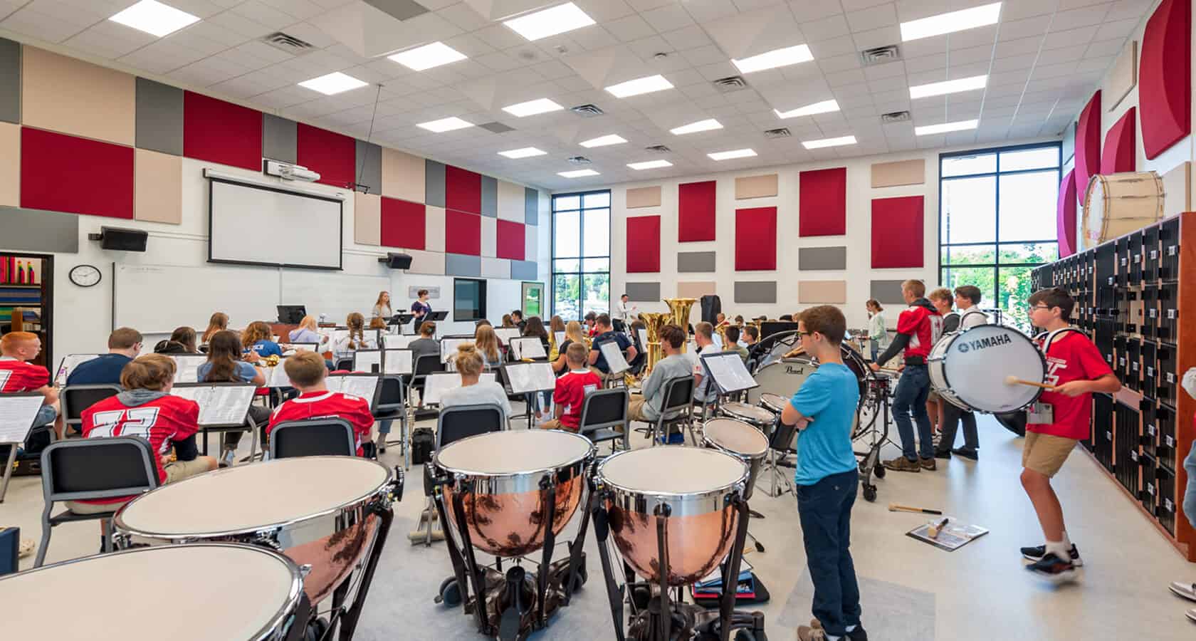 students in band classroom